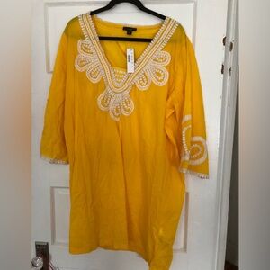 NWT J. CREW yellow beach tunic coverup with white detail sz 2x